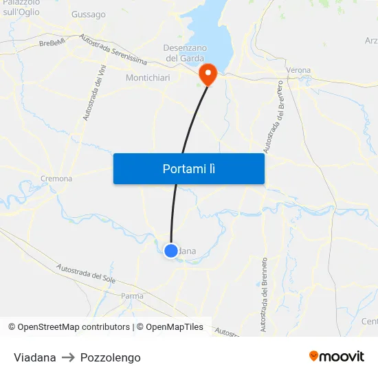 Viadana to Pozzolengo map