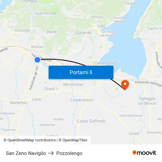 San Zeno Naviglio to Pozzolengo map