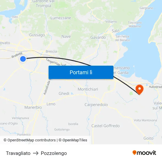 Travagliato to Pozzolengo map