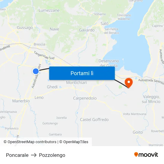 Poncarale to Pozzolengo map