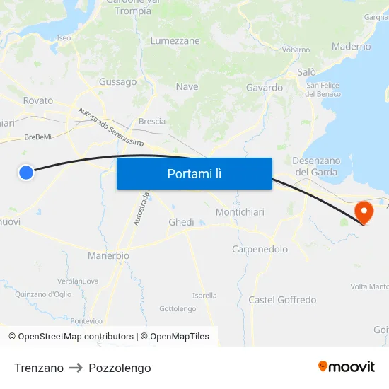 Trenzano to Pozzolengo map