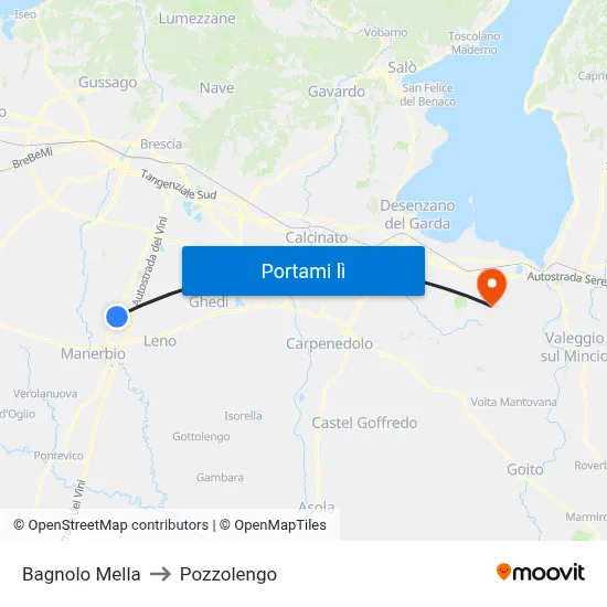 Bagnolo Mella to Pozzolengo map