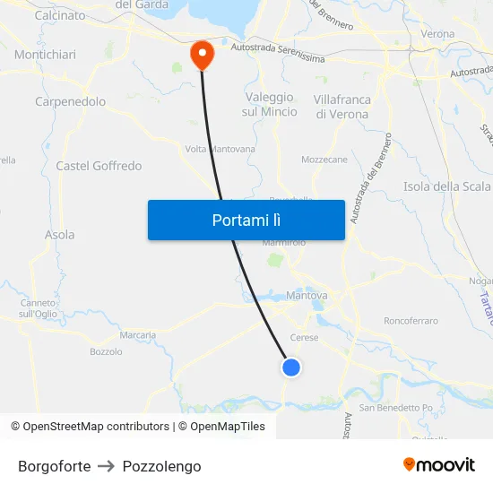Borgoforte to Pozzolengo map