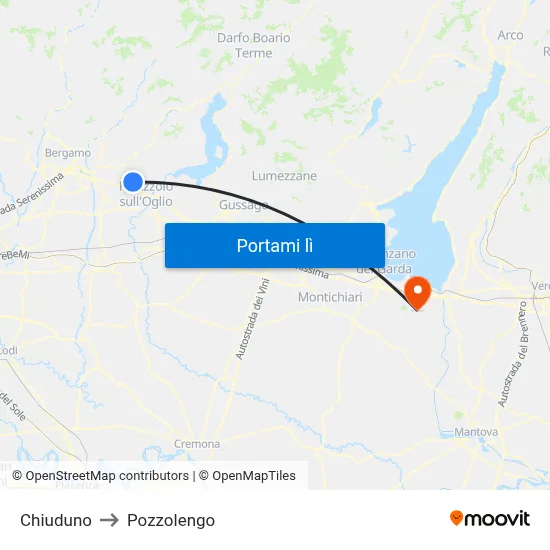 Chiuduno to Pozzolengo map