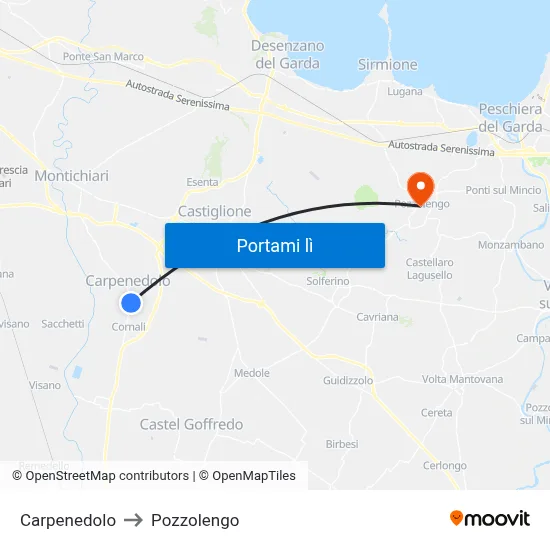 Carpenedolo to Pozzolengo map
