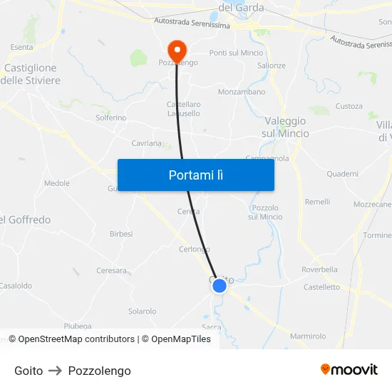 Goito to Pozzolengo map