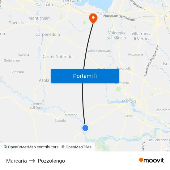 Marcaria to Pozzolengo map