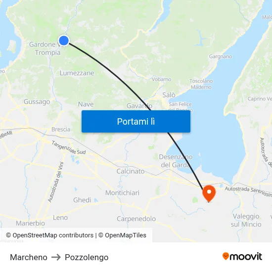 Marcheno to Pozzolengo map