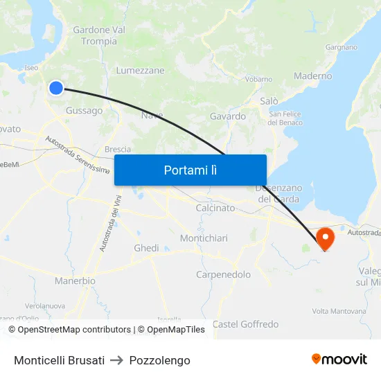 Monticelli Brusati to Pozzolengo map