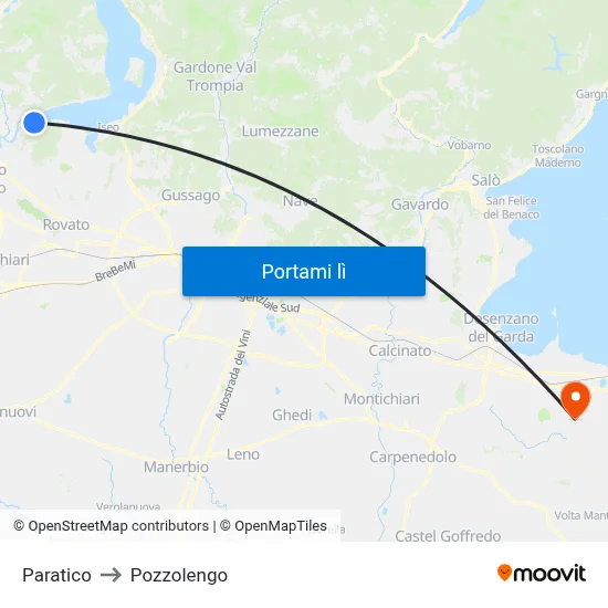 Paratico to Pozzolengo map