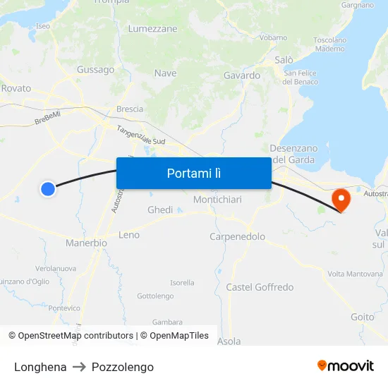 Longhena to Pozzolengo map