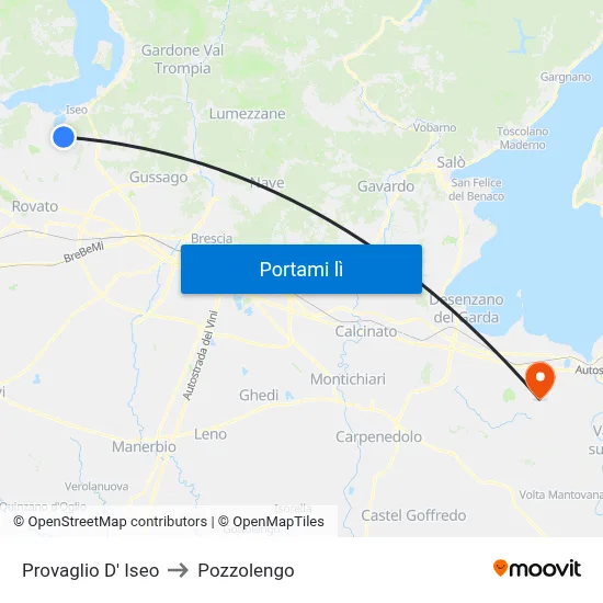 Provaglio D' Iseo to Pozzolengo map