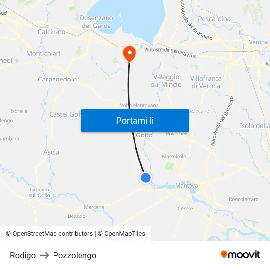 Rodigo to Pozzolengo map