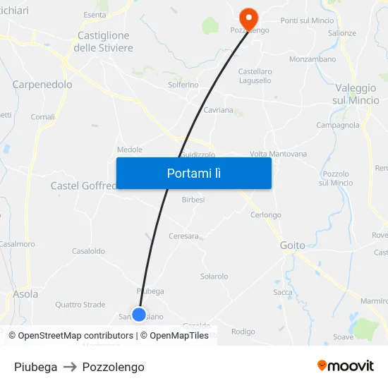 Piubega to Pozzolengo map
