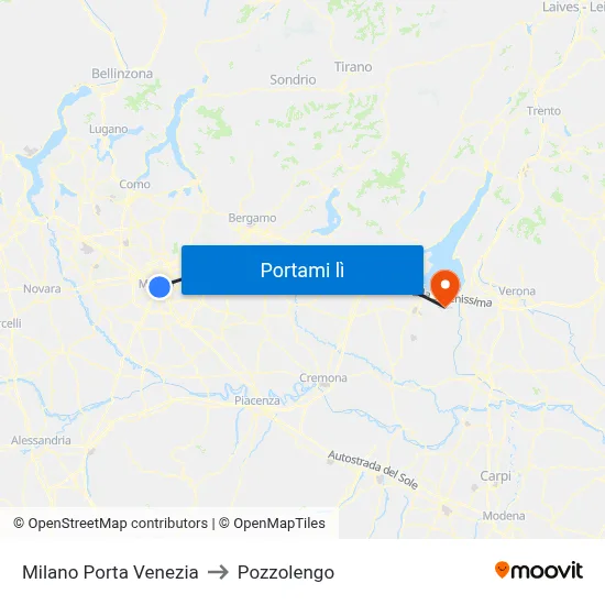 Milano Porta Venezia to Pozzolengo map