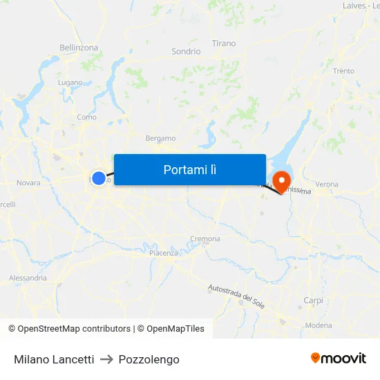 Milano Lancetti to Pozzolengo map