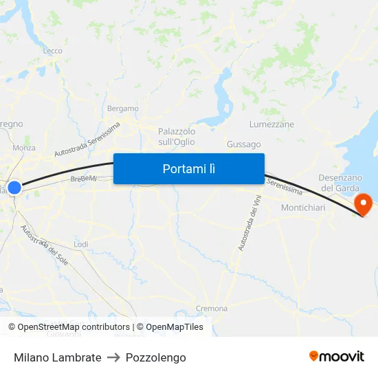 Milano Lambrate to Pozzolengo map