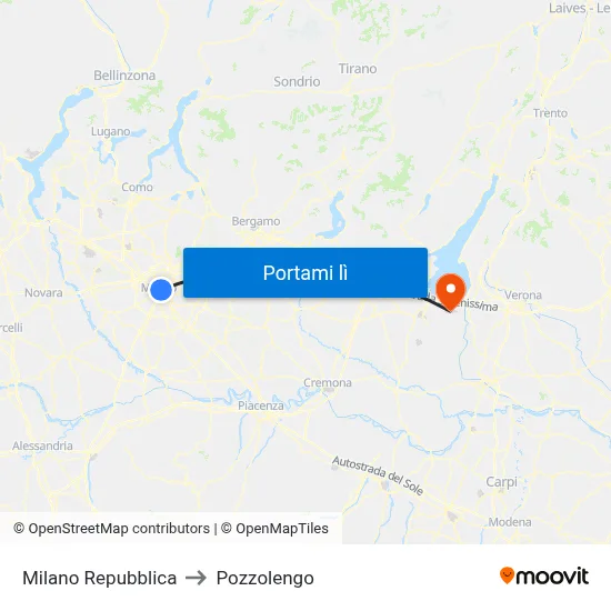 Milano Repubblica to Pozzolengo map