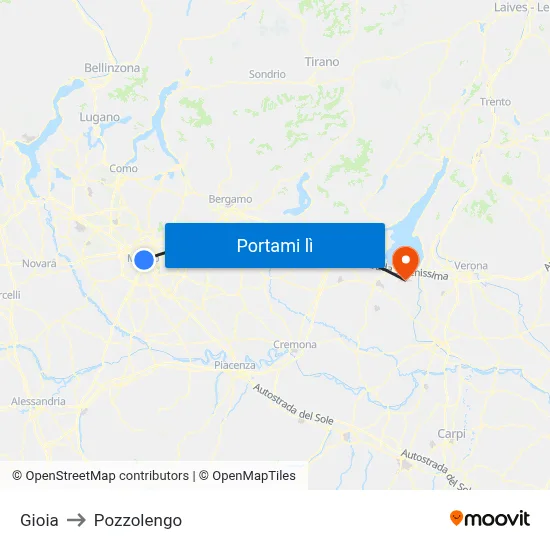 Gioia to Pozzolengo map