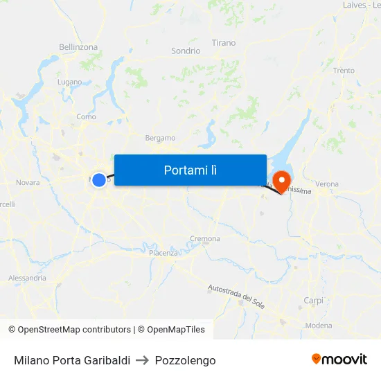 Milano Porta Garibaldi to Pozzolengo map