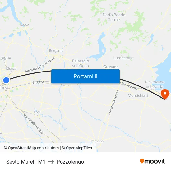 Sesto Marelli M1 to Pozzolengo map