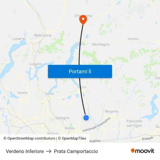 Verderio Inferiore to Prata Camportaccio map
