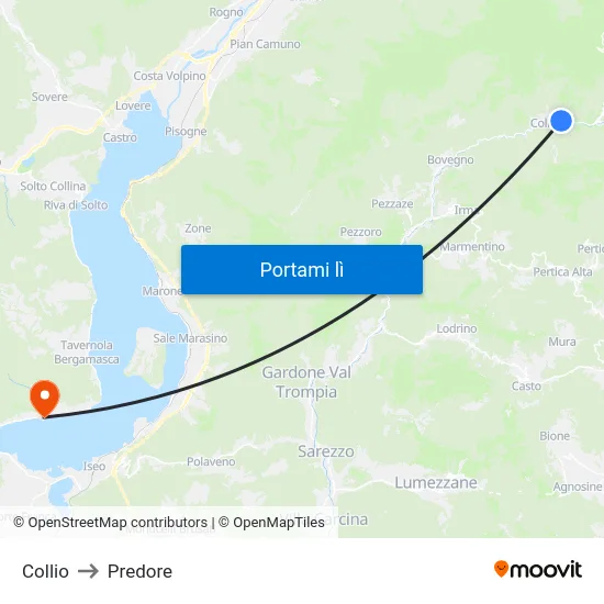 Collio to Predore map