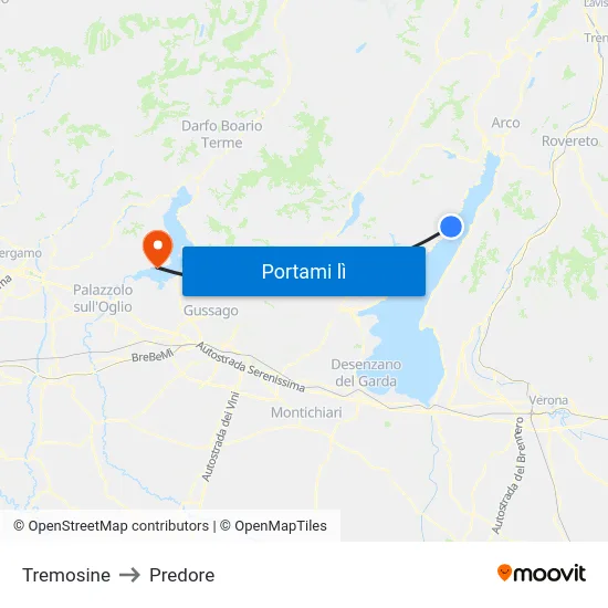 Tremosine to Predore map