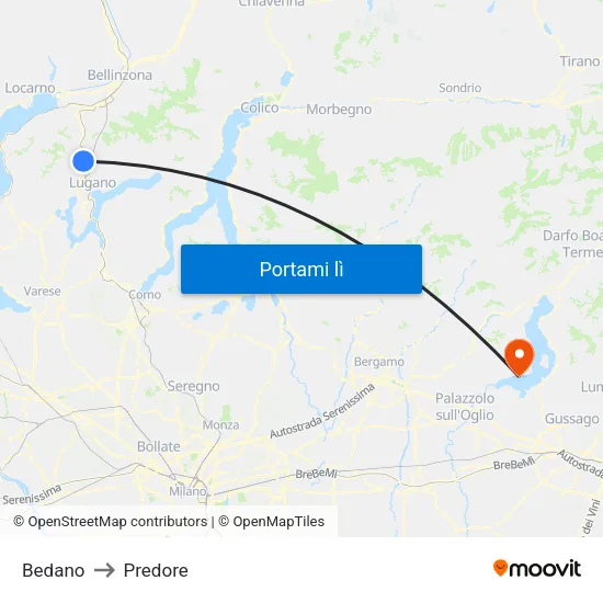 Bedano to Predore map
