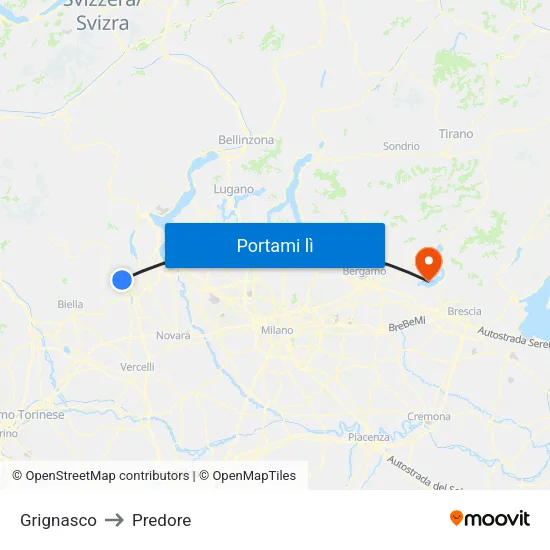 Grignasco to Predore map