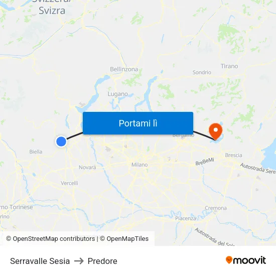 Serravalle Sesia to Predore map