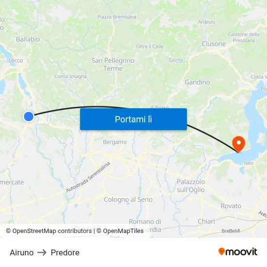 Airuno to Predore map