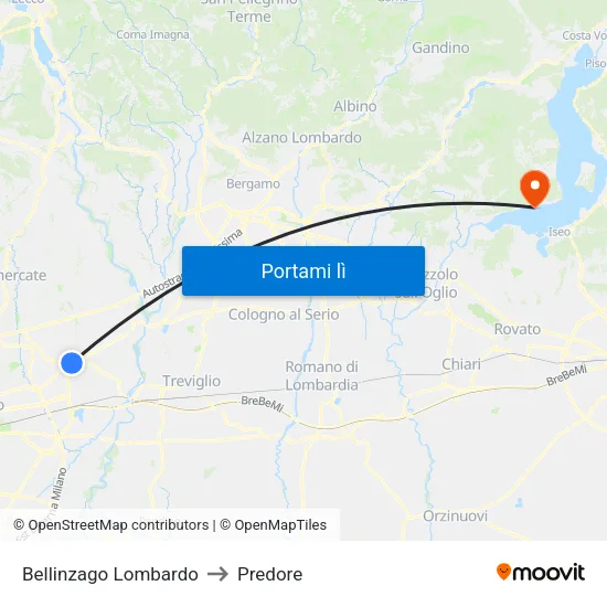 Bellinzago Lombardo to Predore map