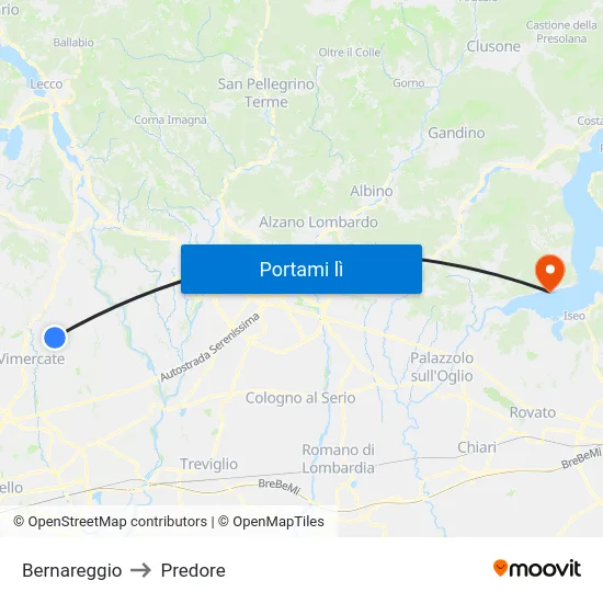 Bernareggio to Predore map