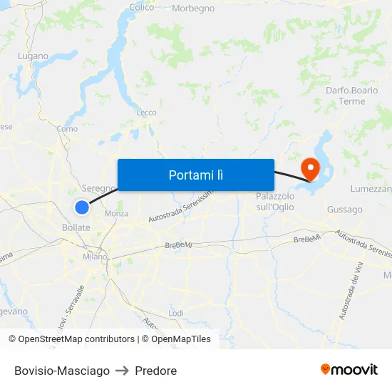 Bovisio-Masciago to Predore map
