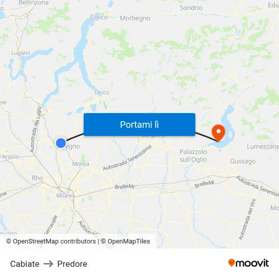 Cabiate to Predore map