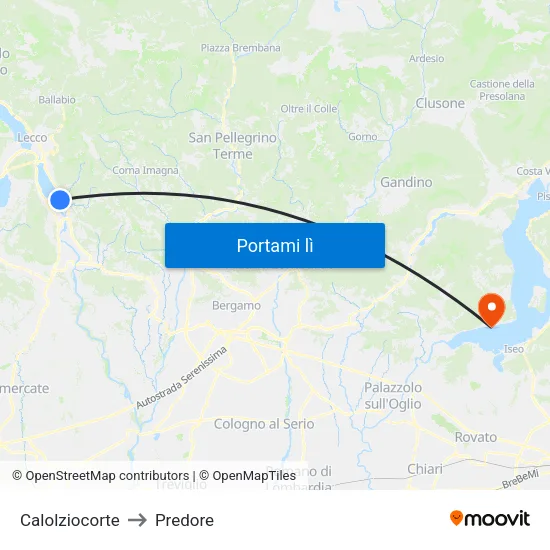 Calolziocorte to Predore map