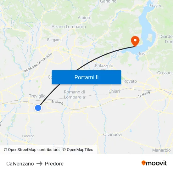 Calvenzano to Predore map