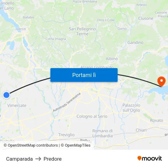 Camparada to Predore map