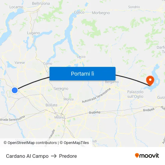 Cardano Al Campo to Predore map