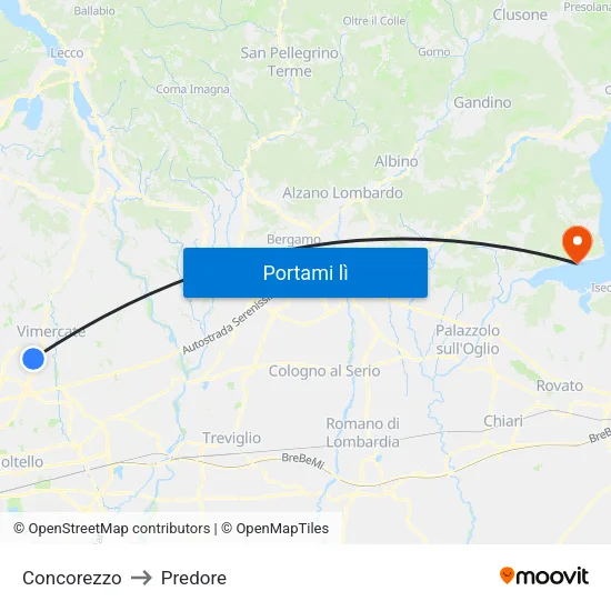 Concorezzo to Predore map