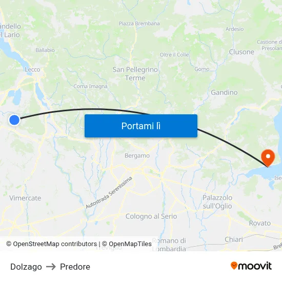 Dolzago to Predore map