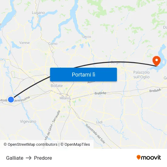 Galliate to Predore map