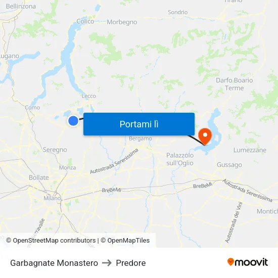 Garbagnate Monastero to Predore map