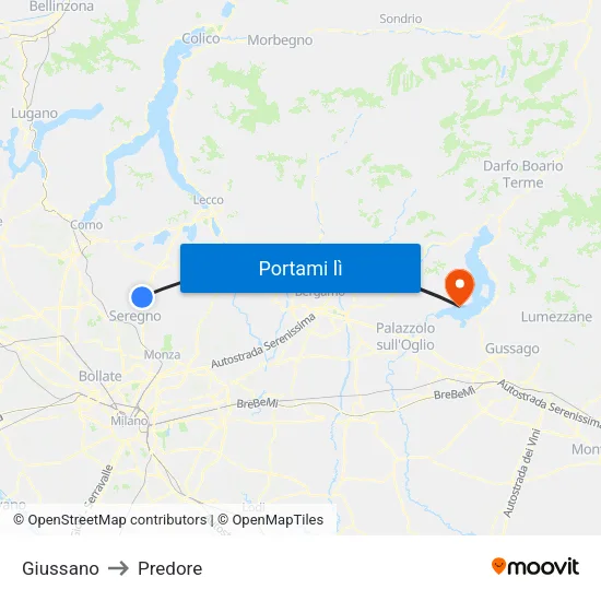 Giussano to Predore map