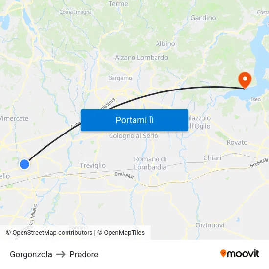 Gorgonzola to Predore map