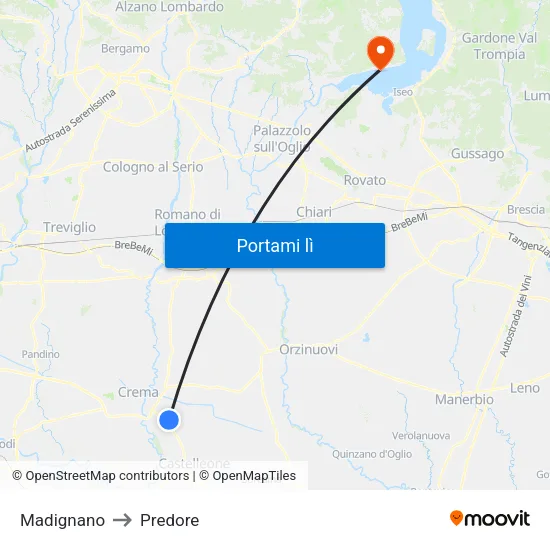 Madignano to Predore map