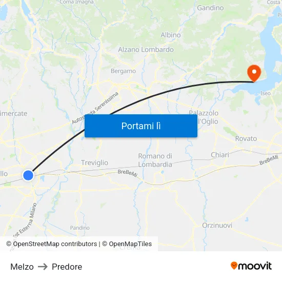 Melzo to Predore map