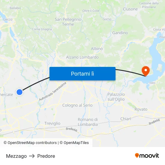 Mezzago to Predore map