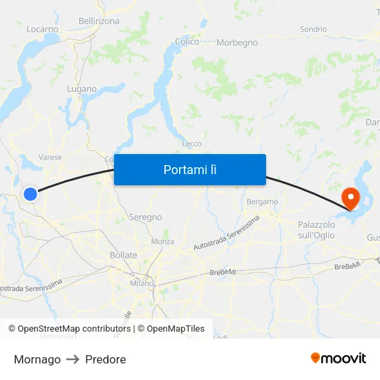 Mornago to Predore map